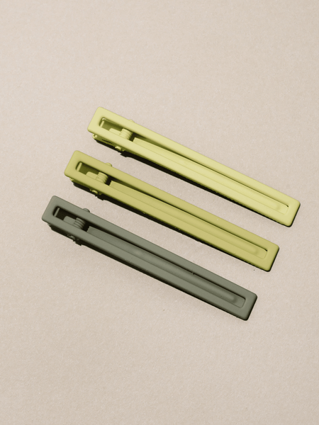 green metal hair clips set of three