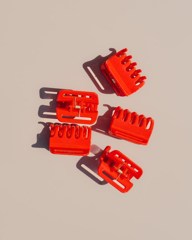 Jane Cherry Hair Claw Set - 5 small cherry red