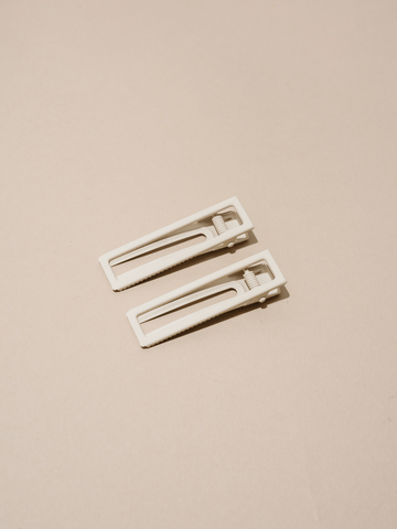 white metal hair clips set of two