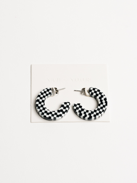 chunky black and white checkered hoop earrings