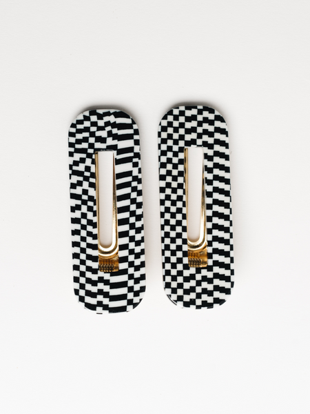 black and white checkered hair clips